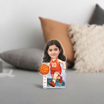 Personalized Basketball Girl Bobblehead Caricature with Battery Powered Shaking Head Feature | Unique Sports Theme Desk Decor & Gift for Basketball Players & CoachesPersonalized Basketball Girl Bobblehead Caricature with Battery Powered Shaking Head 